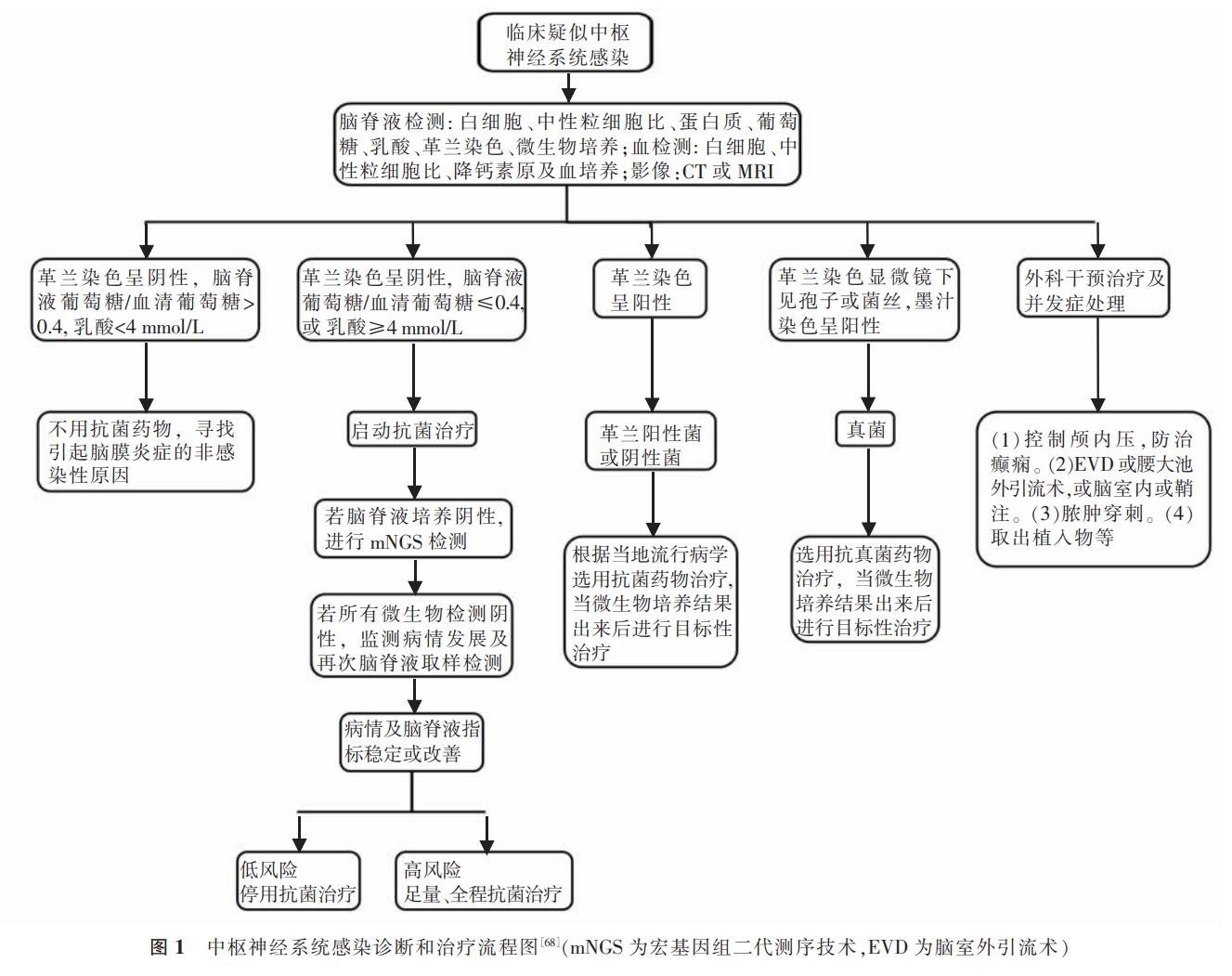 图 1 中枢神经系统感染诊断和治疗流程图网